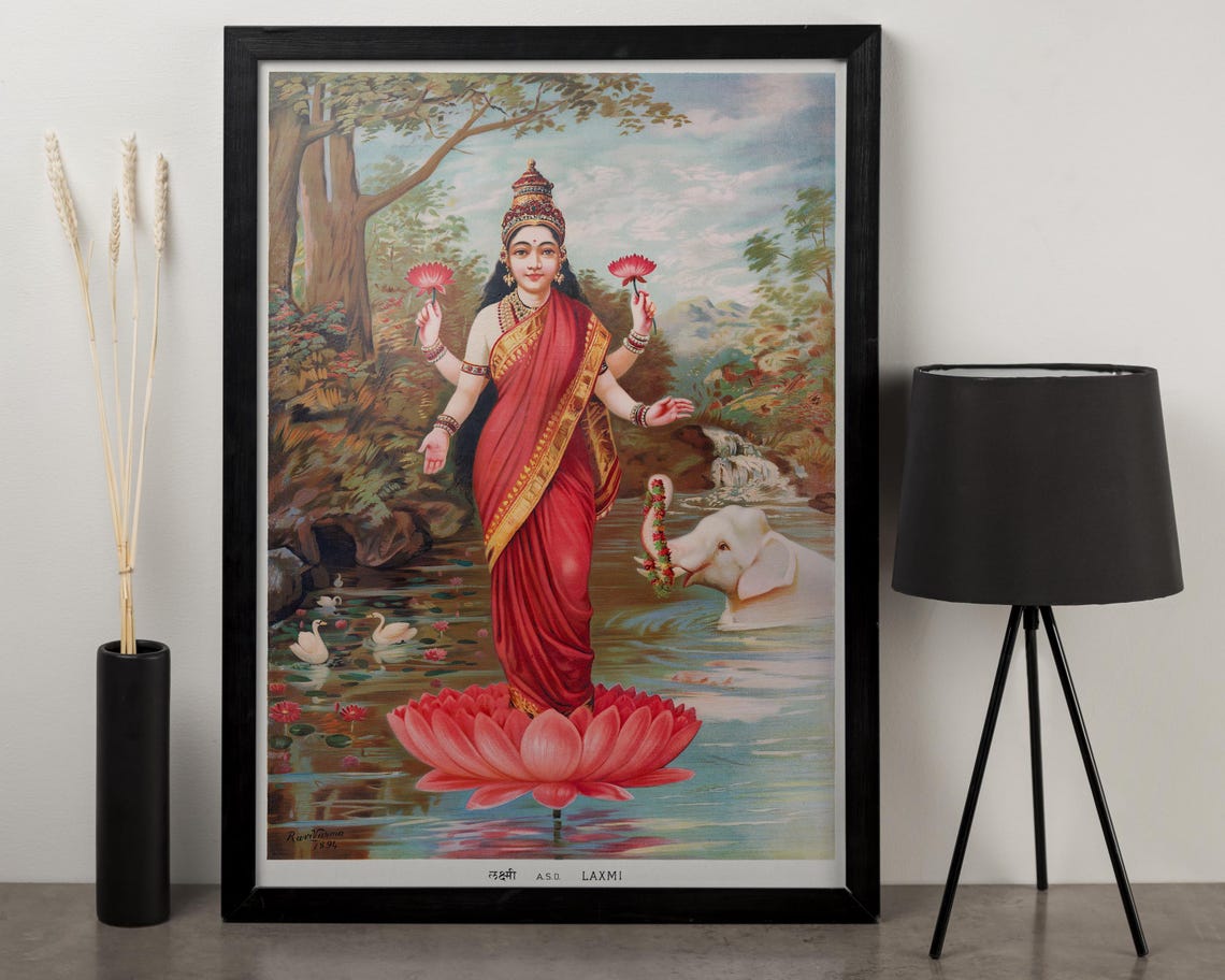 Goddess Lakshmi Vintage Hindu Wall Art Spiritual Home Decor