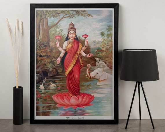 Goddess Lakshmi Vintage Hindu Wall Art Spiritual Home Decor