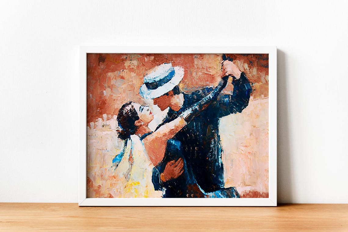 Romantic Dance Wall Art Elegant Couple Painting Passionate Tango Print