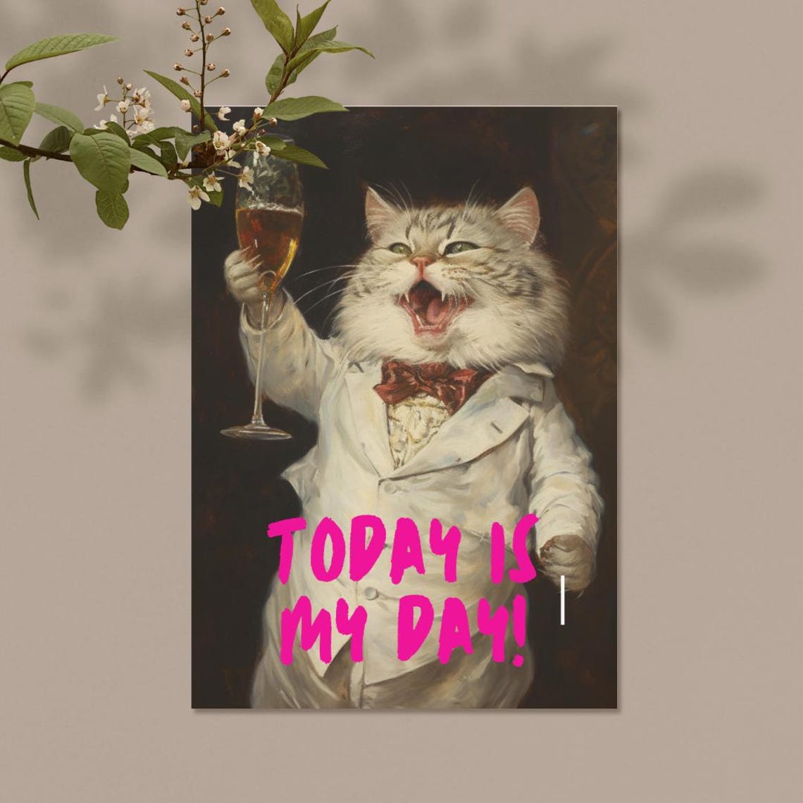 Today Is My Day Cat In Suit Champagne Celebration Funny Poster - Image 5