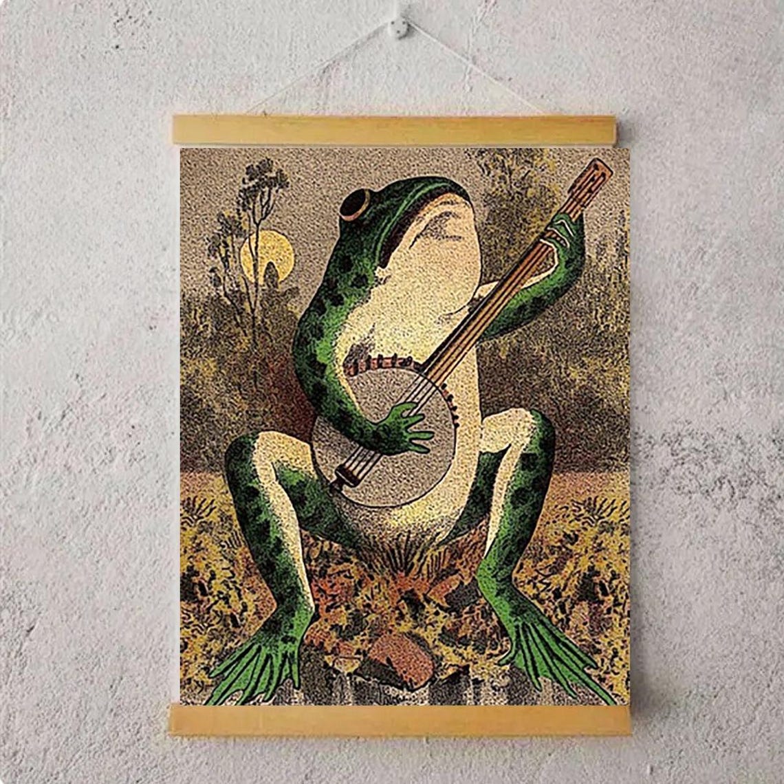 Vintage Frog Playing Banjo Under the Moonlight Illustration Poster - Image 5