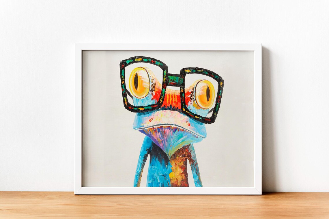 Colorful Frog Wearing Black Glasses Pop Art Funny Animal Poster
