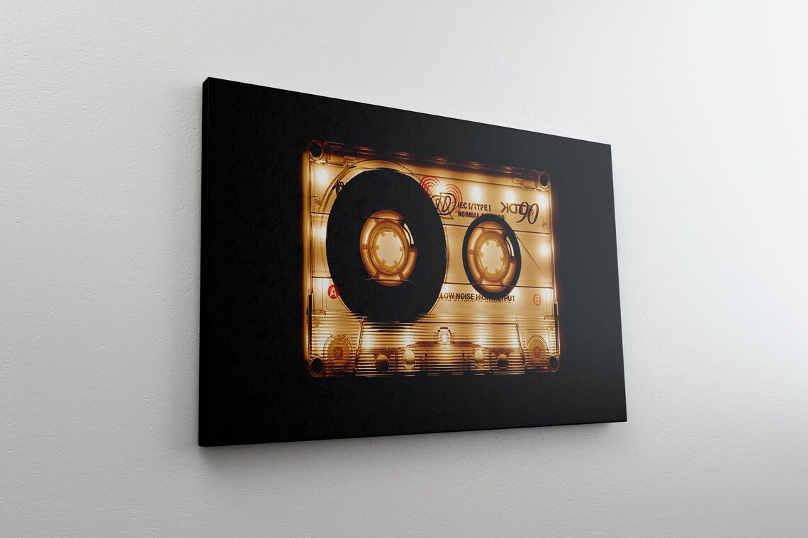 Glowing Retro Cassette Tape On Black Background Vintage Music Art Poster - Image 4