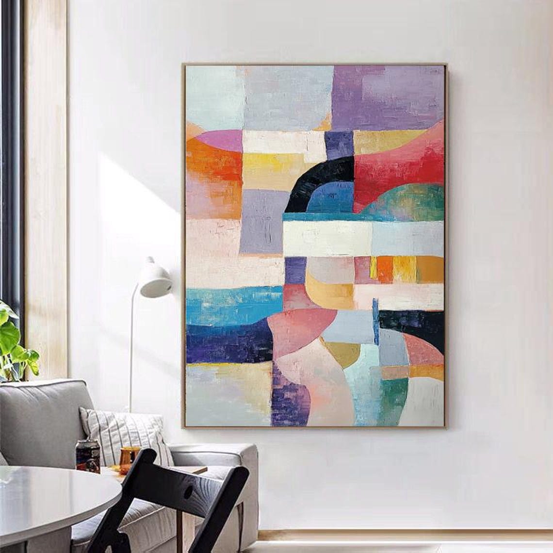 Geometric Color Block Abstract in Soft Pastel Tones Vertical Poster