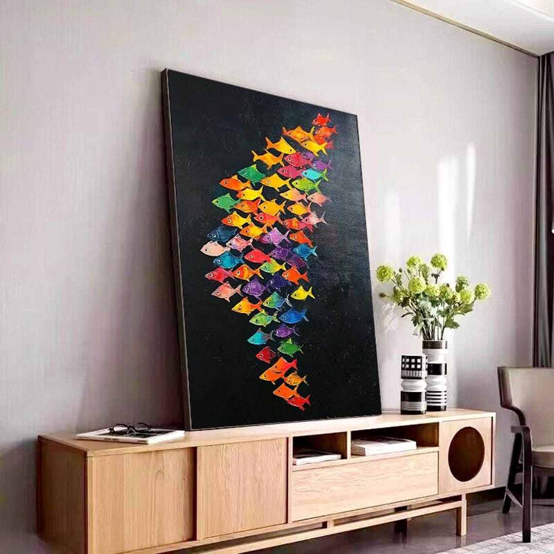 Colorful School of Tropical Fish on Dark Black Background Poster - Image 5