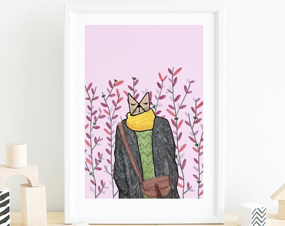 Cat And Plant, Botanical Boho Nursery Decor
