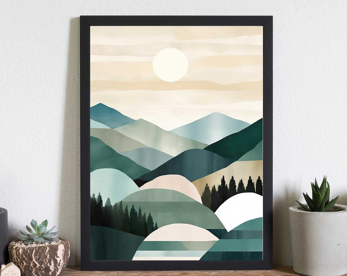 Mid Century Modern Minimalist Mountain Wall Art Boho Decor