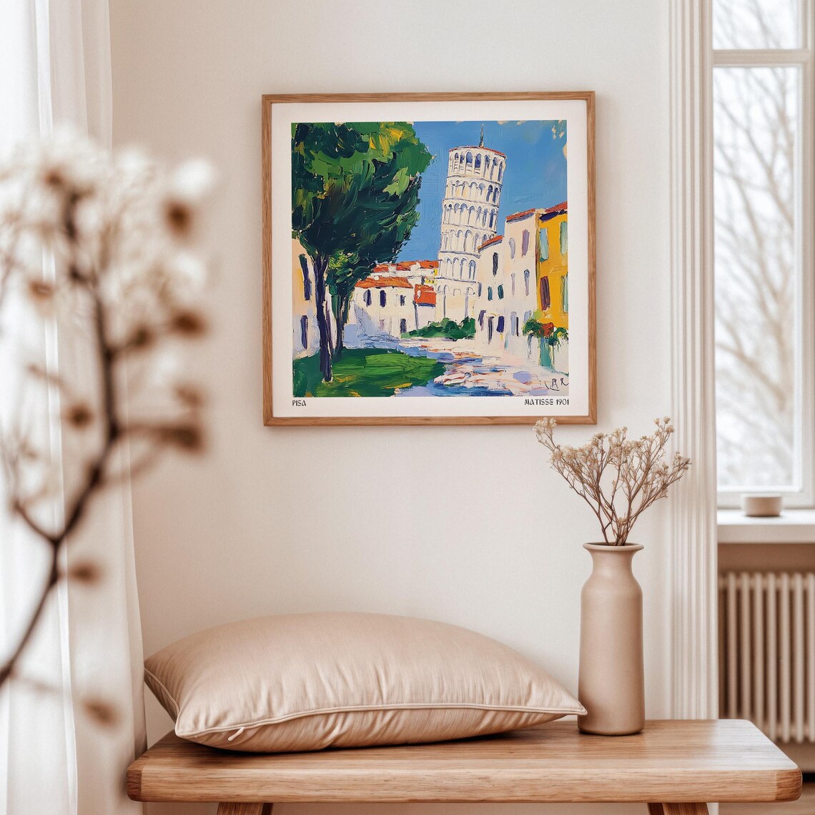 Pisa Italy Leaning Tower Painterly Landmark City View Poster - Image 2