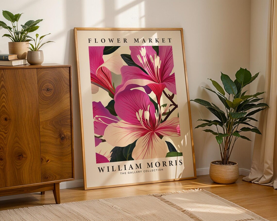 William Morris Flower Market Magenta Orchid Blossom Botanical Poster - Image 3