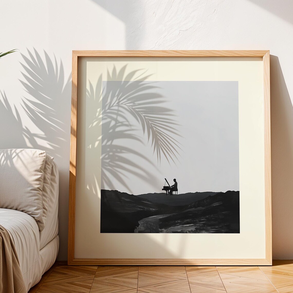 Pianist Silhouette Playing On A Dark Hilltop Monochrome Poster - Image 2