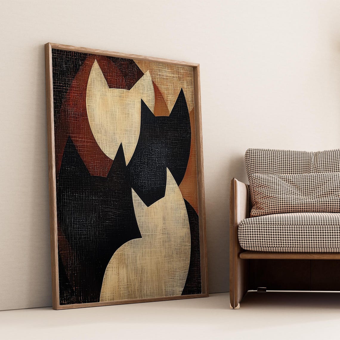 Vintage Abstract Cats Silhouette Trio Warm Earth Art Style Poster - Image 4