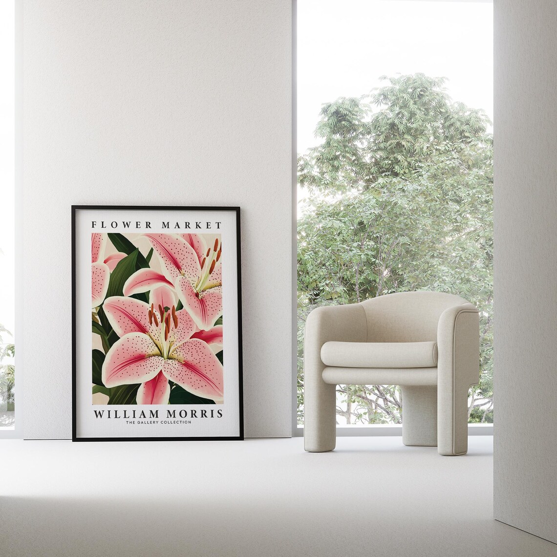 William Morris Flower Market Pink Stargazer Lily Botanical Poster - Image 4