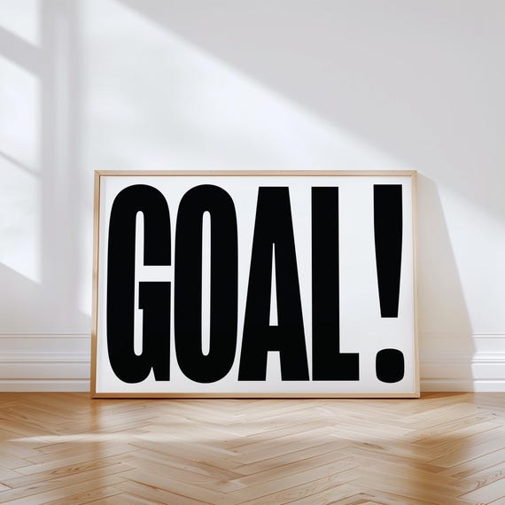Goal Typography Wall Art For Mancave Or Sports Bar Modern Black And White Poster Bold Sports Decor For Game Rooms
