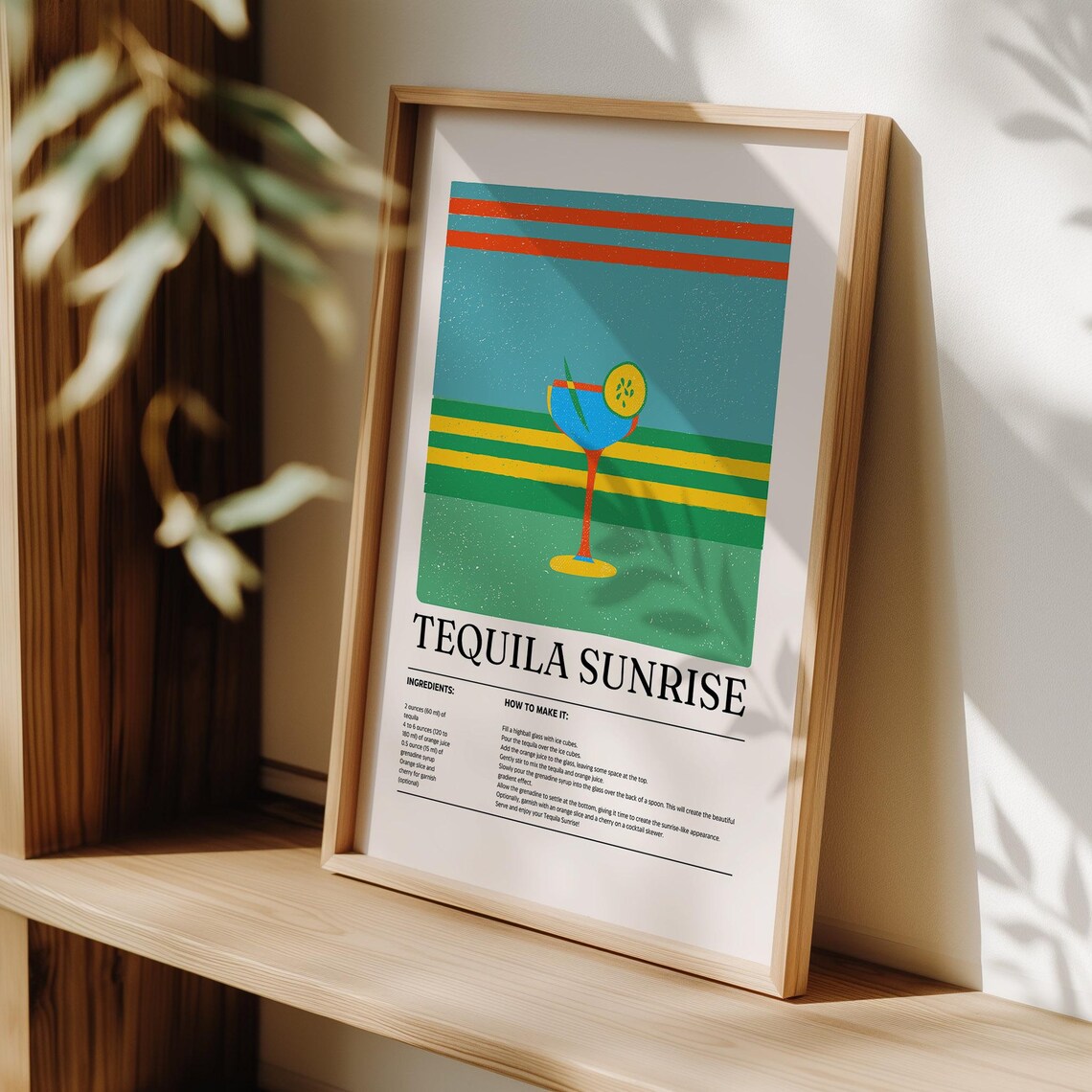 Tequila Wall Art Tequila Sunrise Cocktail Print Retro Drink Poster With Gradient Inspired Design Colorful Bar Or Kitchen Decor - Image 2
