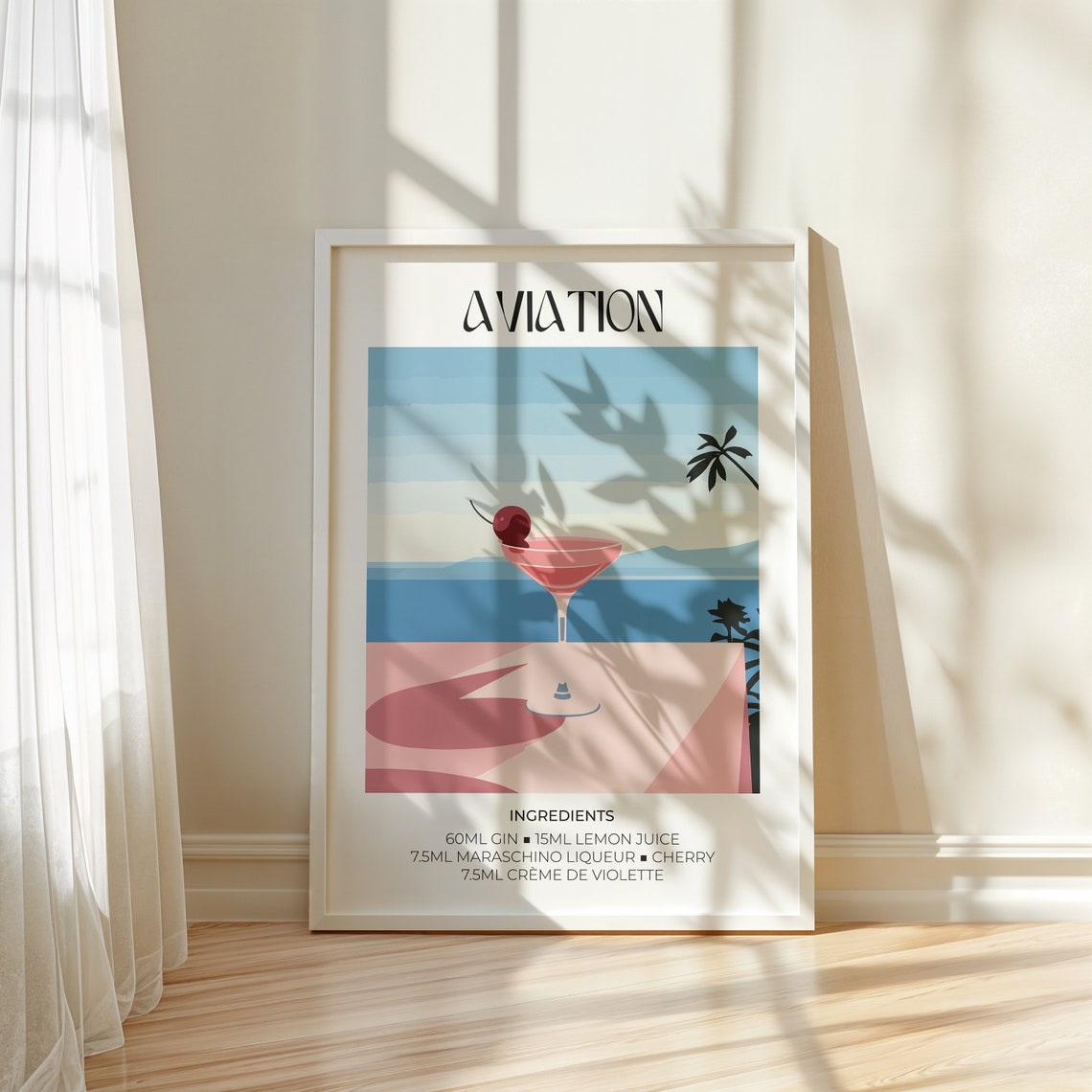 Aviation Cocktail Recipe Cherry Pink Gin Kitchen Bar Art Print - Image 2