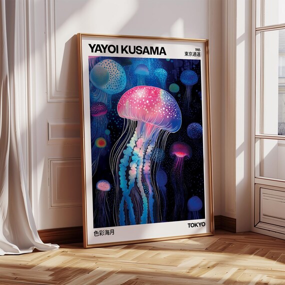 Yayoi Kusama Pink Jellyfish Poster Vibrant Japanese Wall Art For Living Room Colourful Abstract Print Neon Poster Girls Bedroom Office