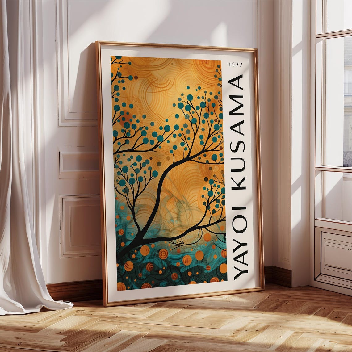 Yayoi Kusama 1977 Orange Teal Tree Silhouette Vertical Poster