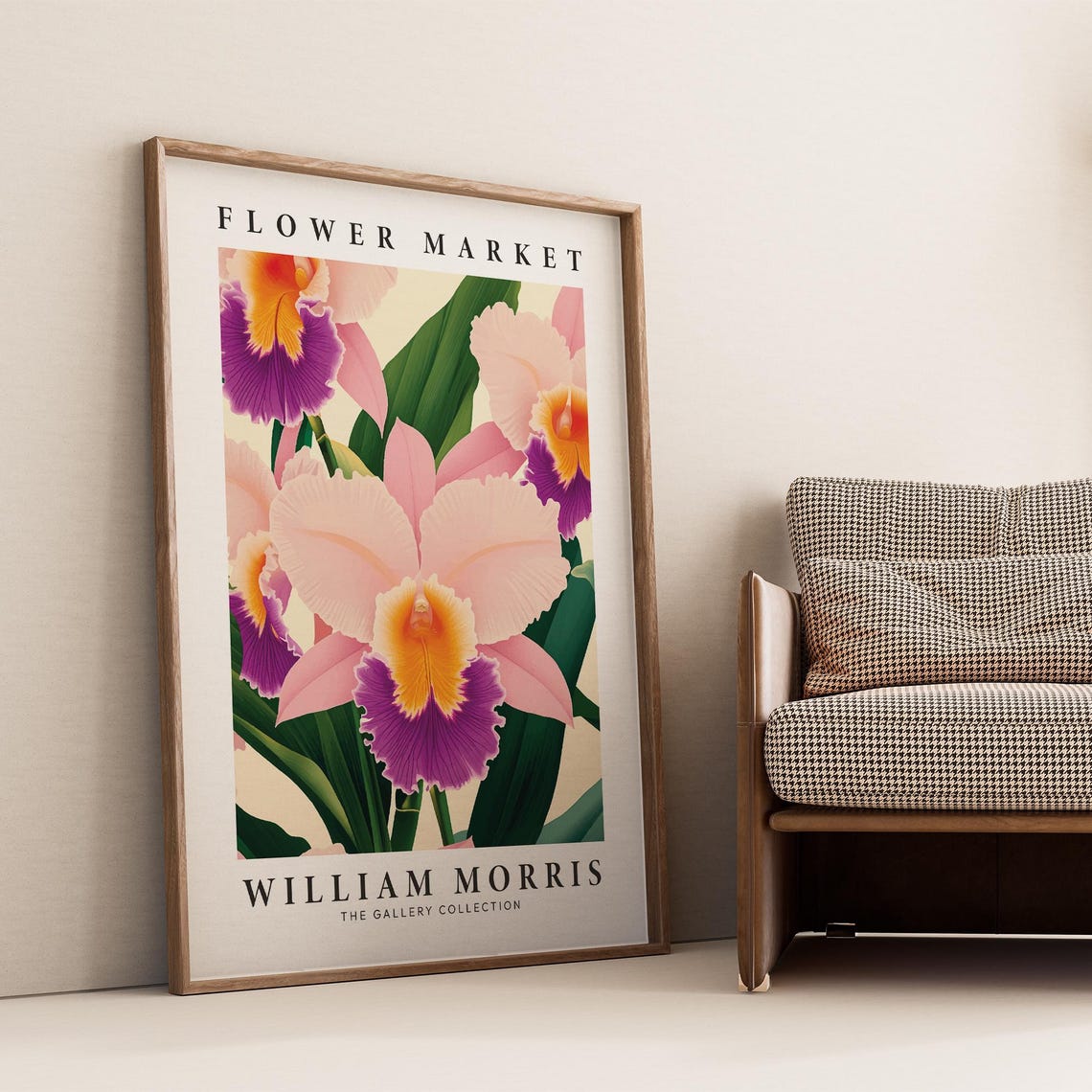 William Morris Flower Market Pink Cattleya Orchid Botanical Poster
