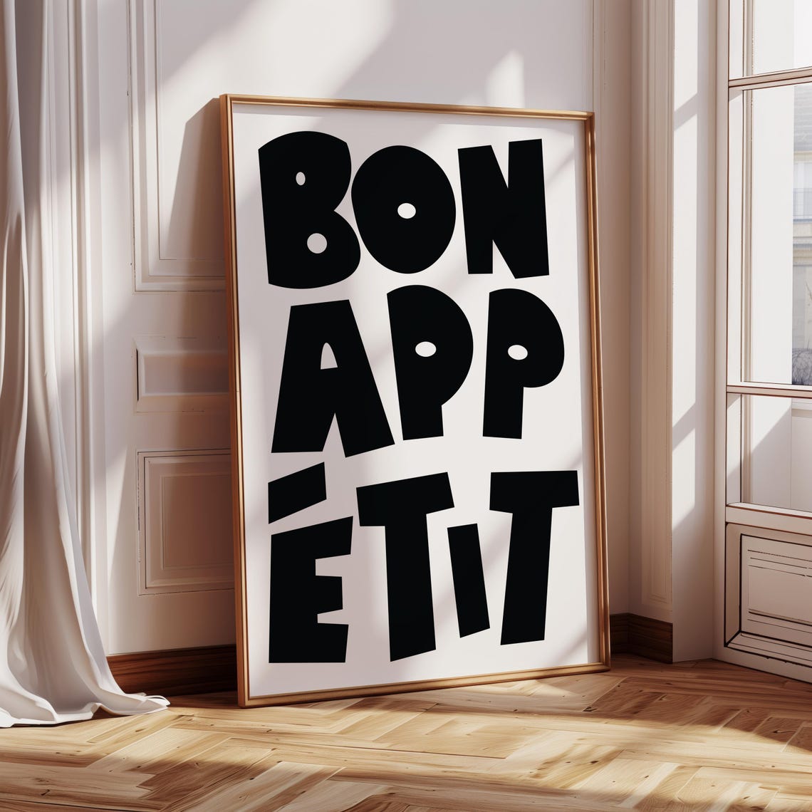 Bon Appetit Bold Retro Kitchen Typography Black and White Poster - Image 4