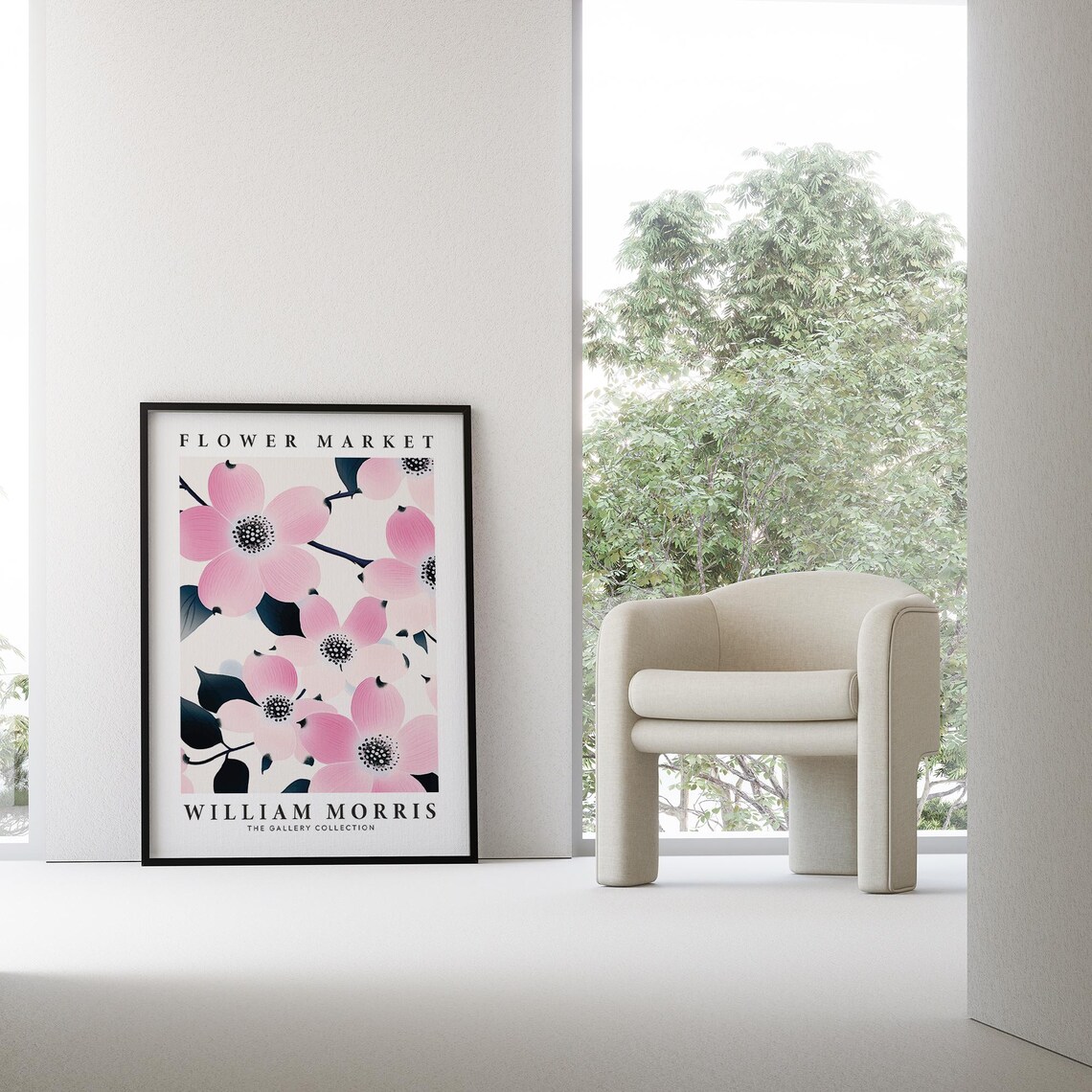 William Morris Flower Market Pink Dogwood Blossom Spring Poster - Image 2
