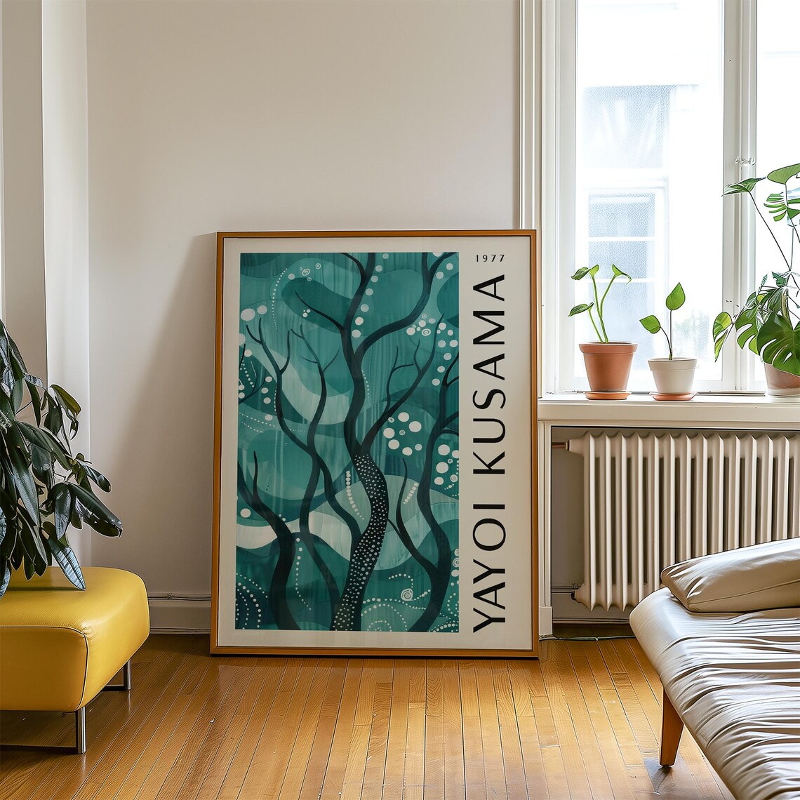 Yayoi Kusama 1977 Teal Tree Silhouette Polka Dot Gallery Poster - Image 4