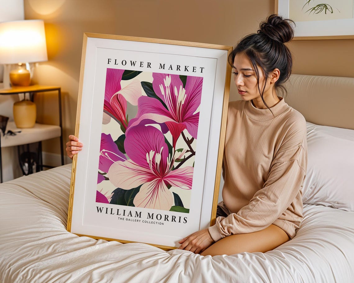 William Morris Flower Market Magenta Orchid Blossom Botanical Poster - Image 4