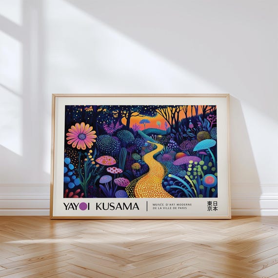 Vibrant Forest Path Print Yayoi Kusama Inspired Art Abstract Dotted Landscape Poster For Modern Home Colourful Nursery Wall Print