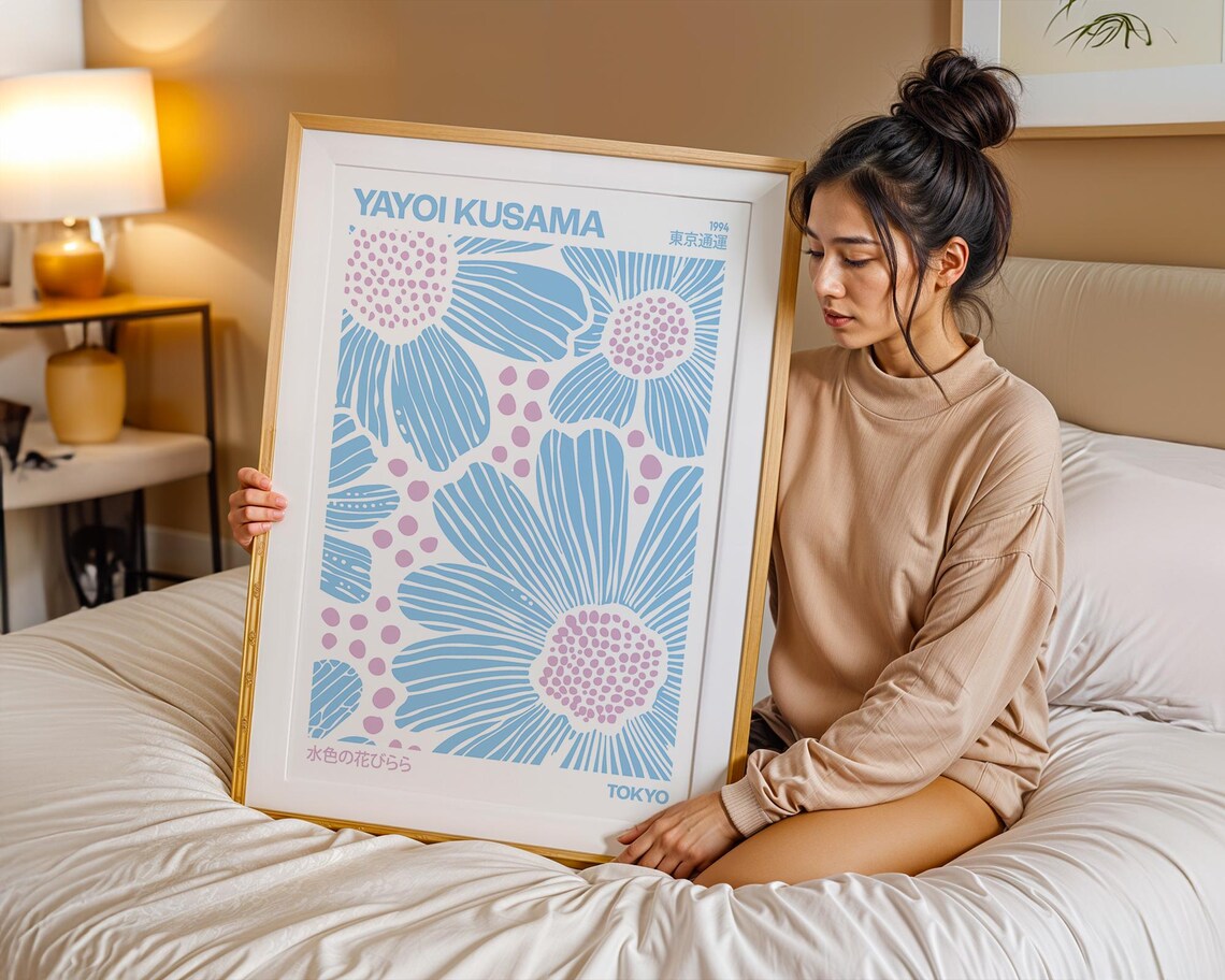 Yayoi Kusama 1994 Tokyo Blue Pink Floral Dot Art Poster Japan - Image 4