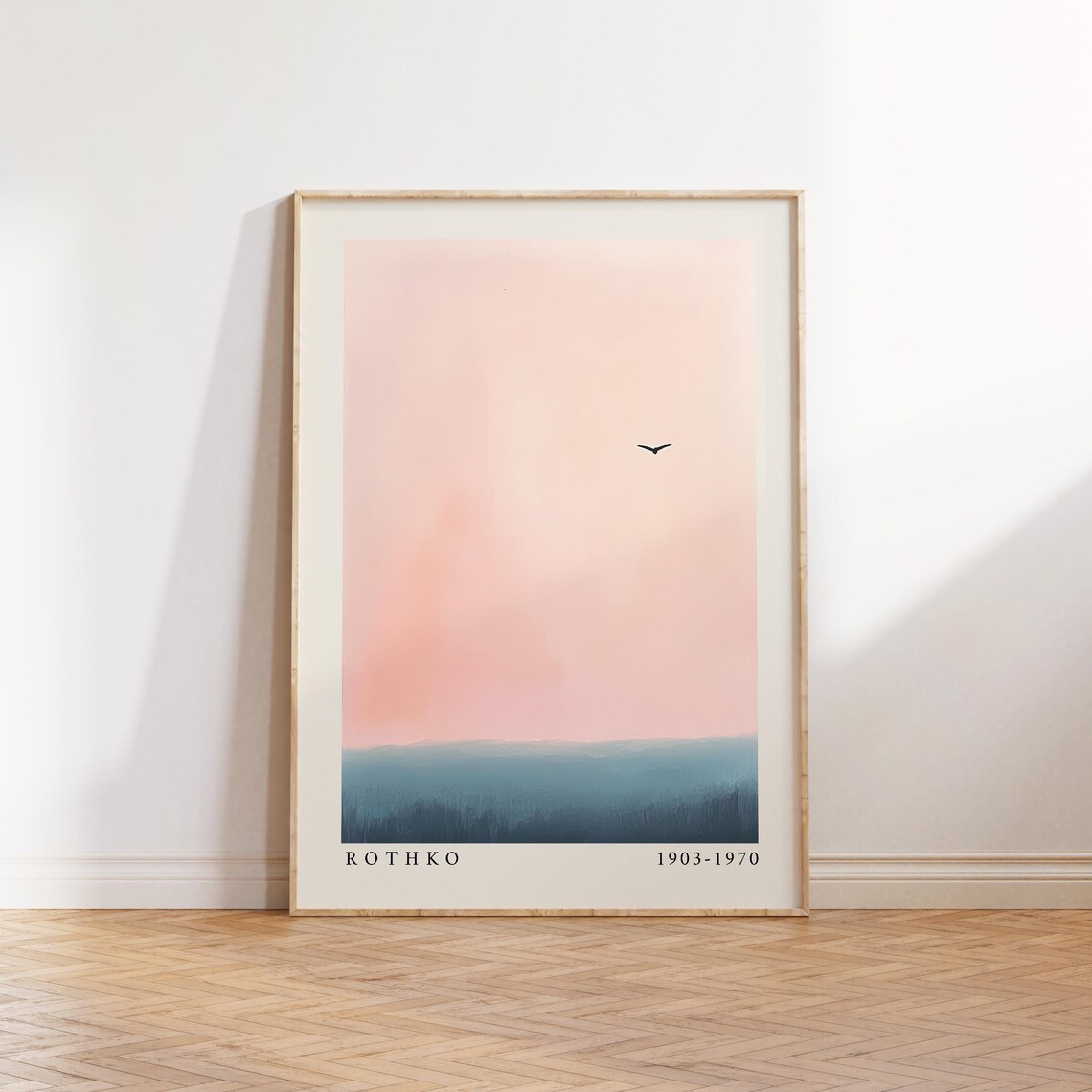 Pink and Blue Horizon with Lone Bird Minimalist Rothko Poster