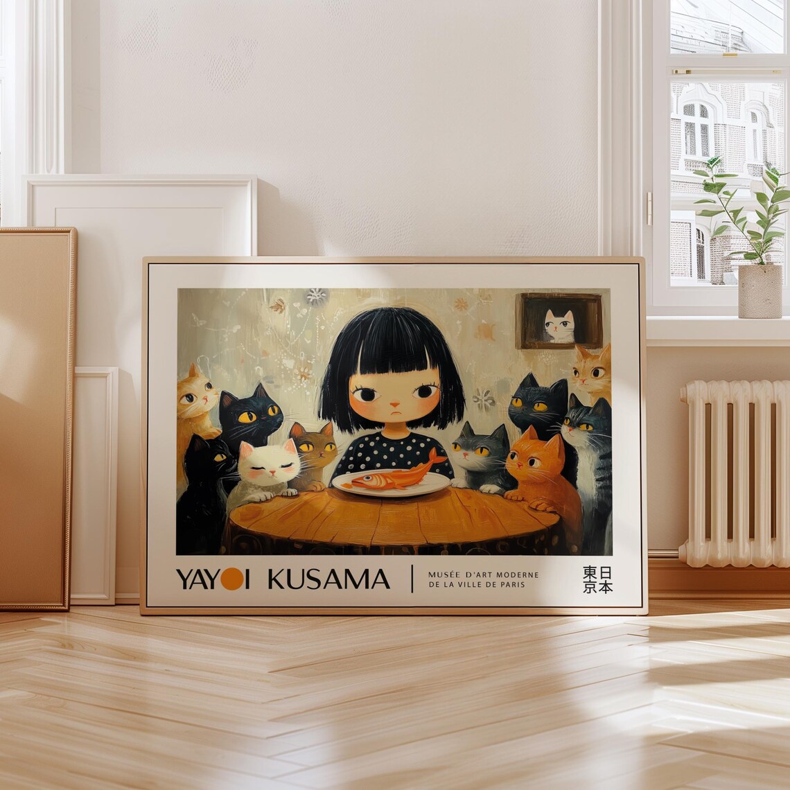 Yayoi Kusama Girl Dining With Cats Adorable Paris Style Exhibition Poster - Image 2