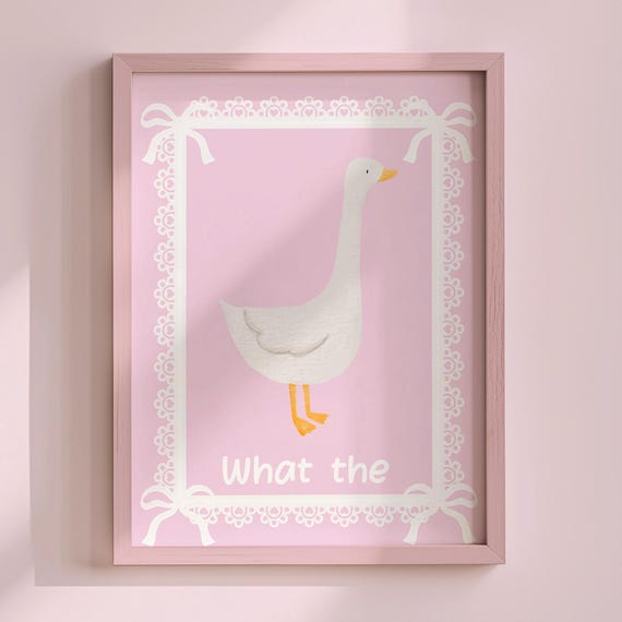 Pink Coquette Cute Duck Typography Art Print Funny Bathroom Wall What The Poster
