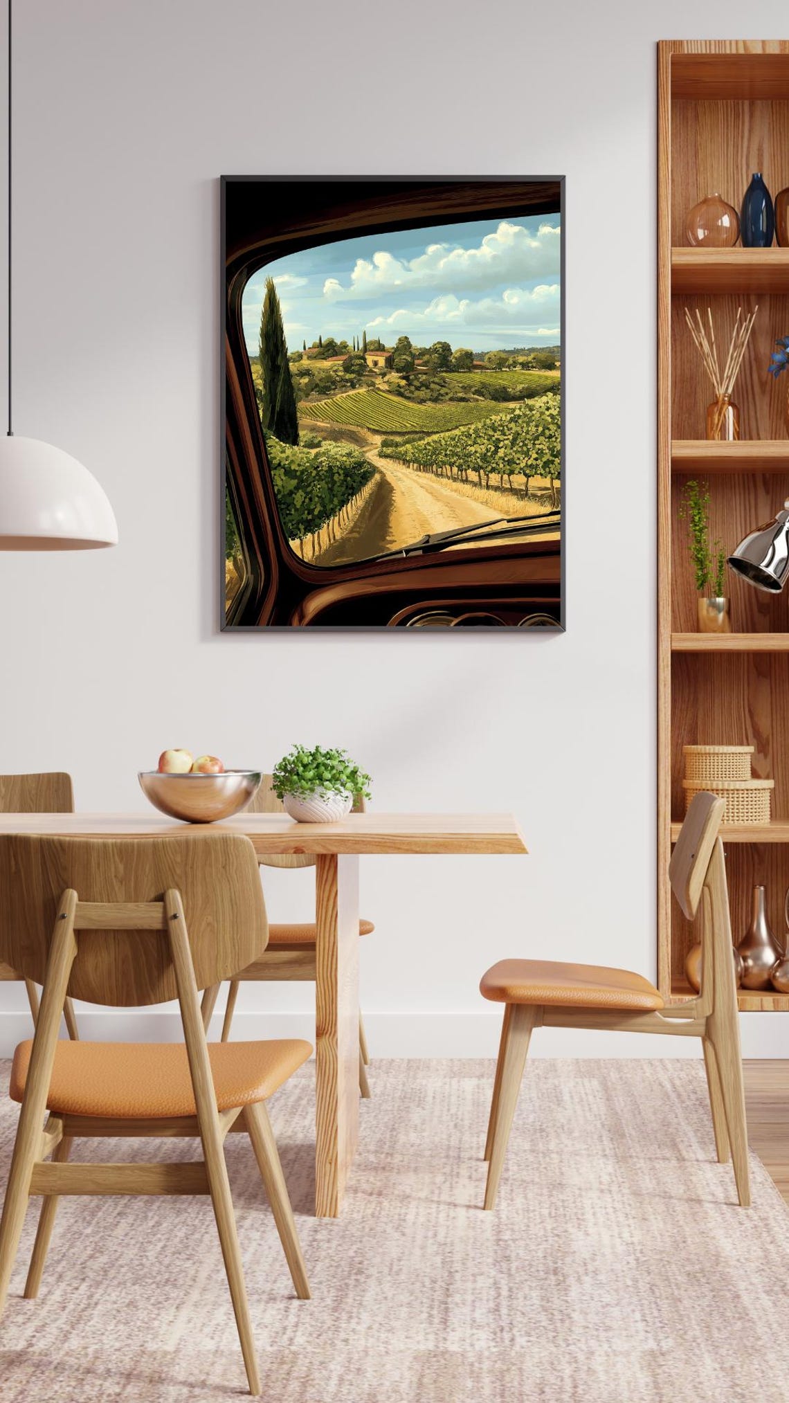Vintage Car Window View Of Tuscan Vineyard Road Illustrated Poster - Image 2
