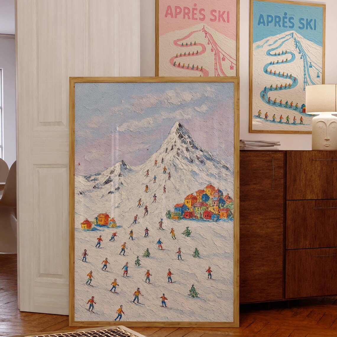 Textured Snow Skiing Poster, Winter Chalet Decor