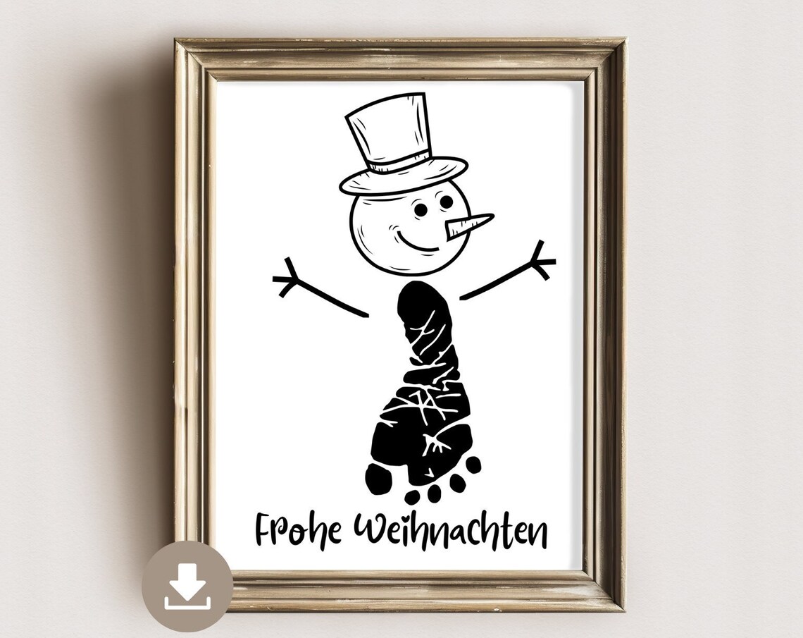 Merry Christmas Snowman Footprint Baby Holiday Keepsake Art Poster