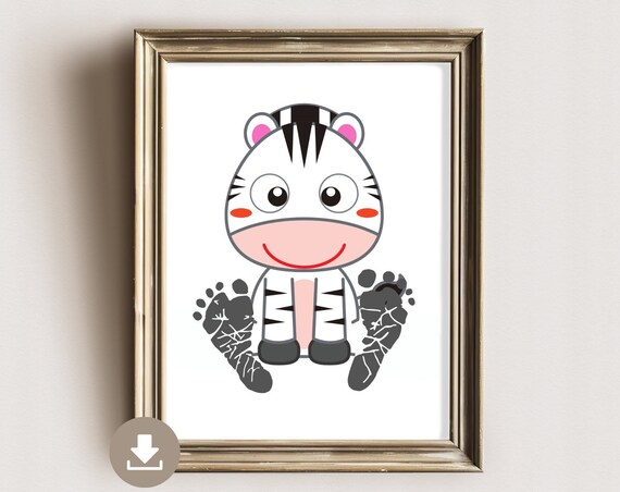 Cute Baby Zebra Footprint Nursery Animal Keepsake Art Poster