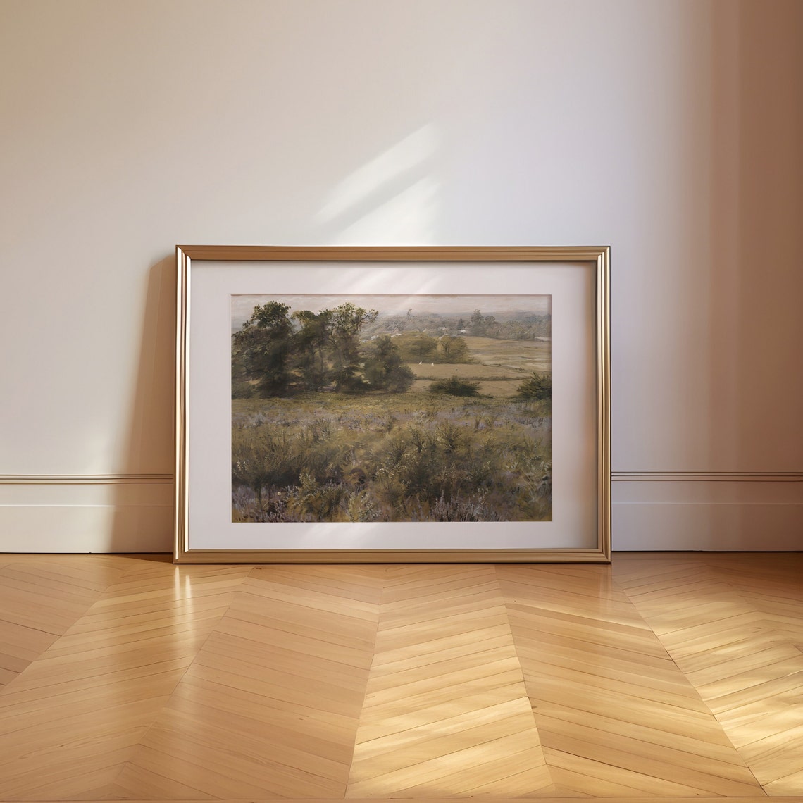 Muted Vintage Countryside Meadow Trees Soft Tones Wall Decor Poster - Image 3
