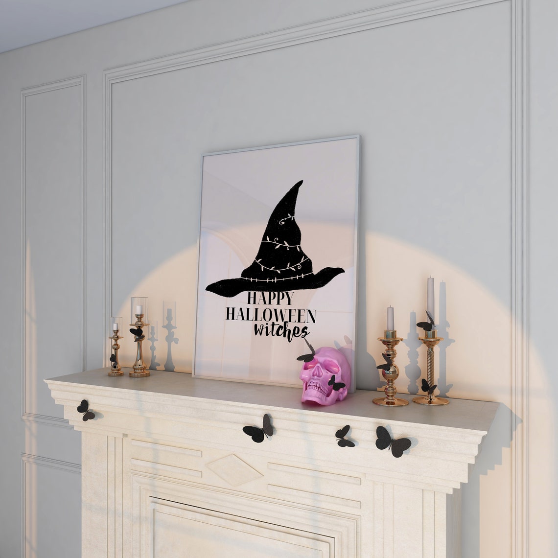 Happy Halloween Witches Witch Hat Black and White Quote Poster - Image 5