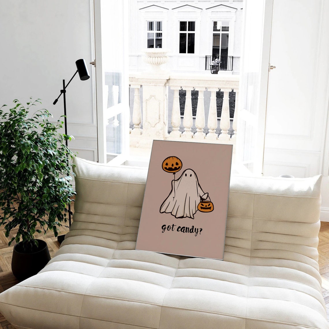 Cute Ghost Trick or Treat Pumpkin Bucket Kids Halloween Poster - Image 3
