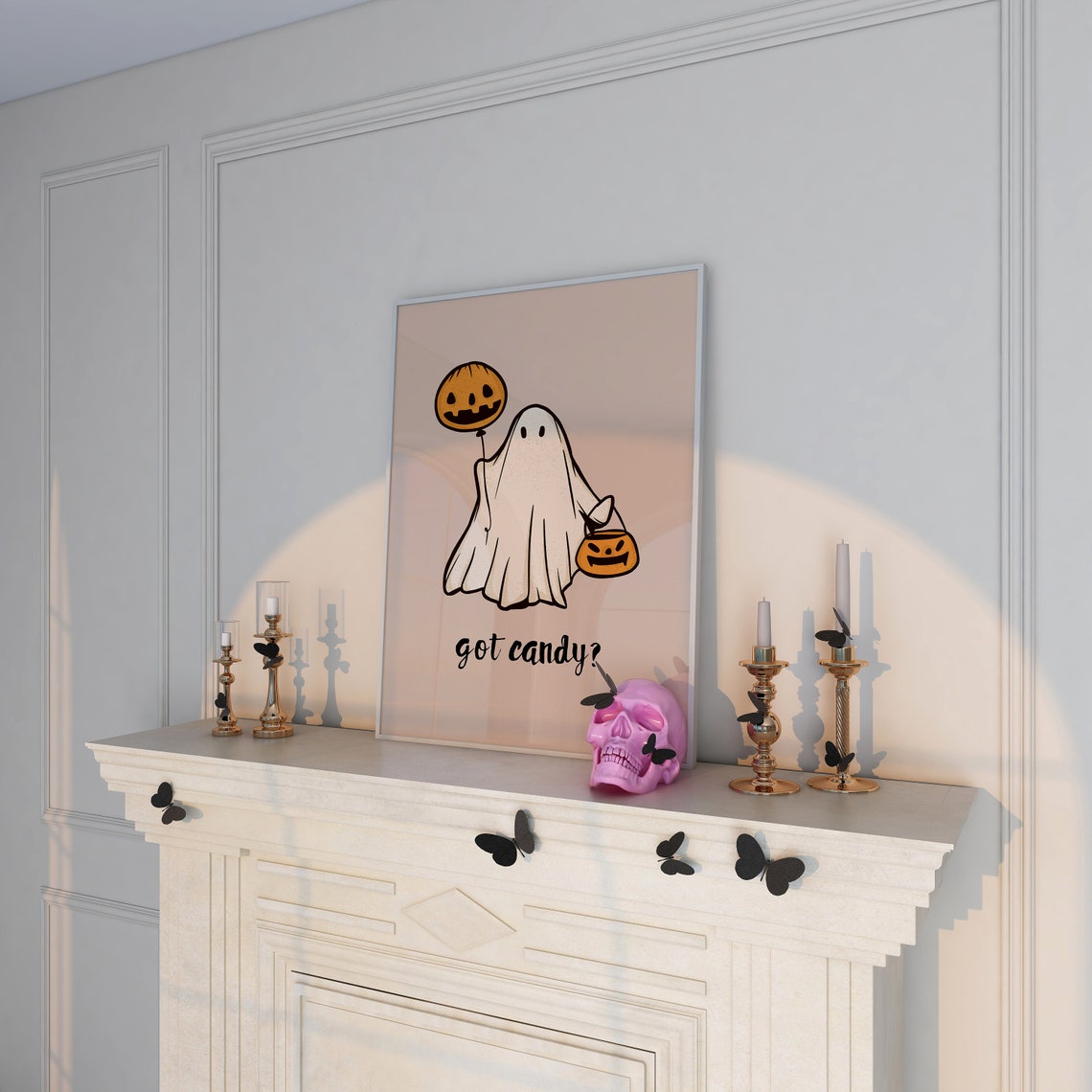Cute Ghost Trick or Treat Pumpkin Bucket Kids Halloween Poster - Image 4