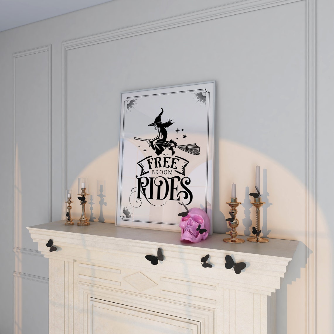 Free Broom Rides Witch Flying Broomstick Halloween Typography Poster - Image 5