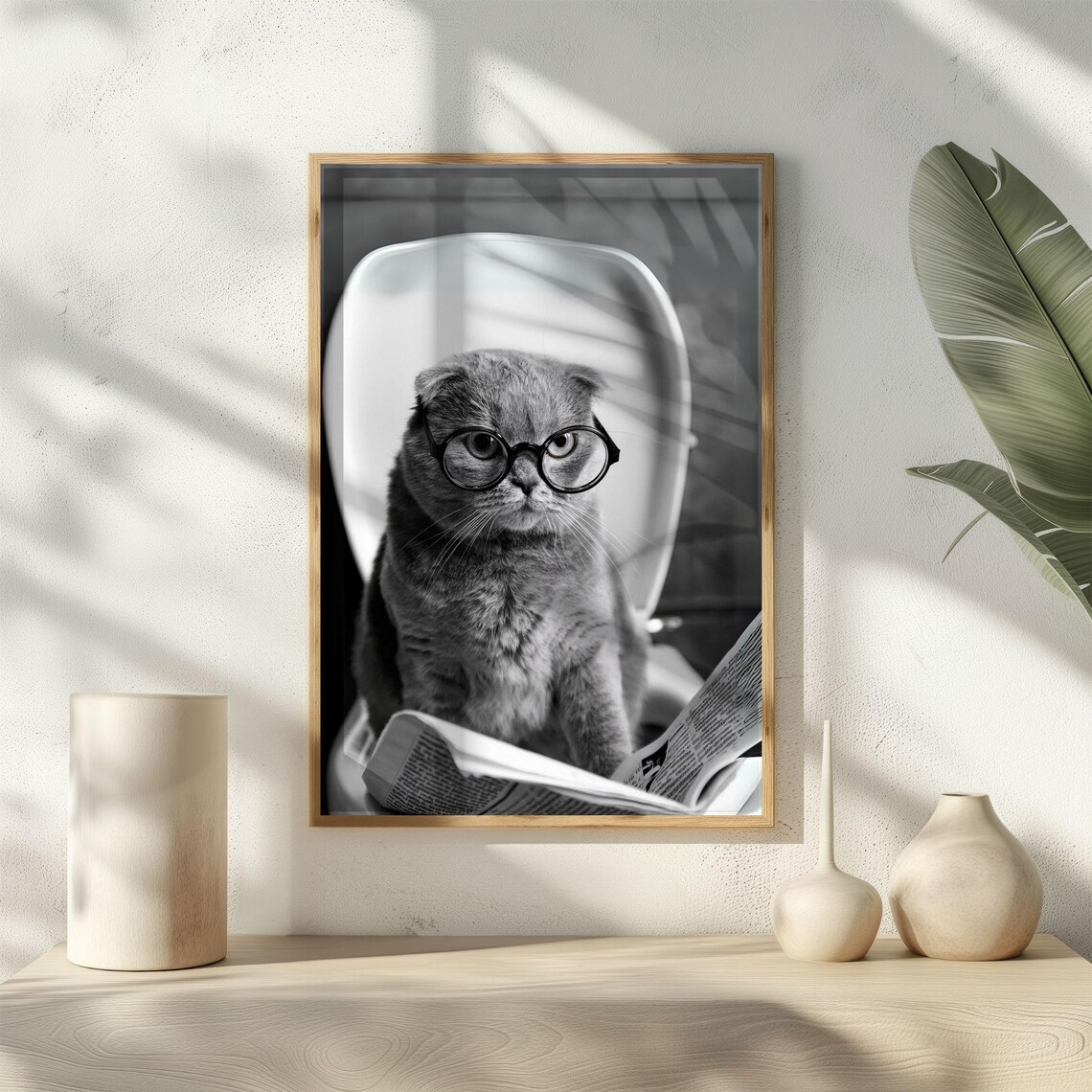 Scottish Fold Sitting On Toilet, Funny Vintage Art - Image 5