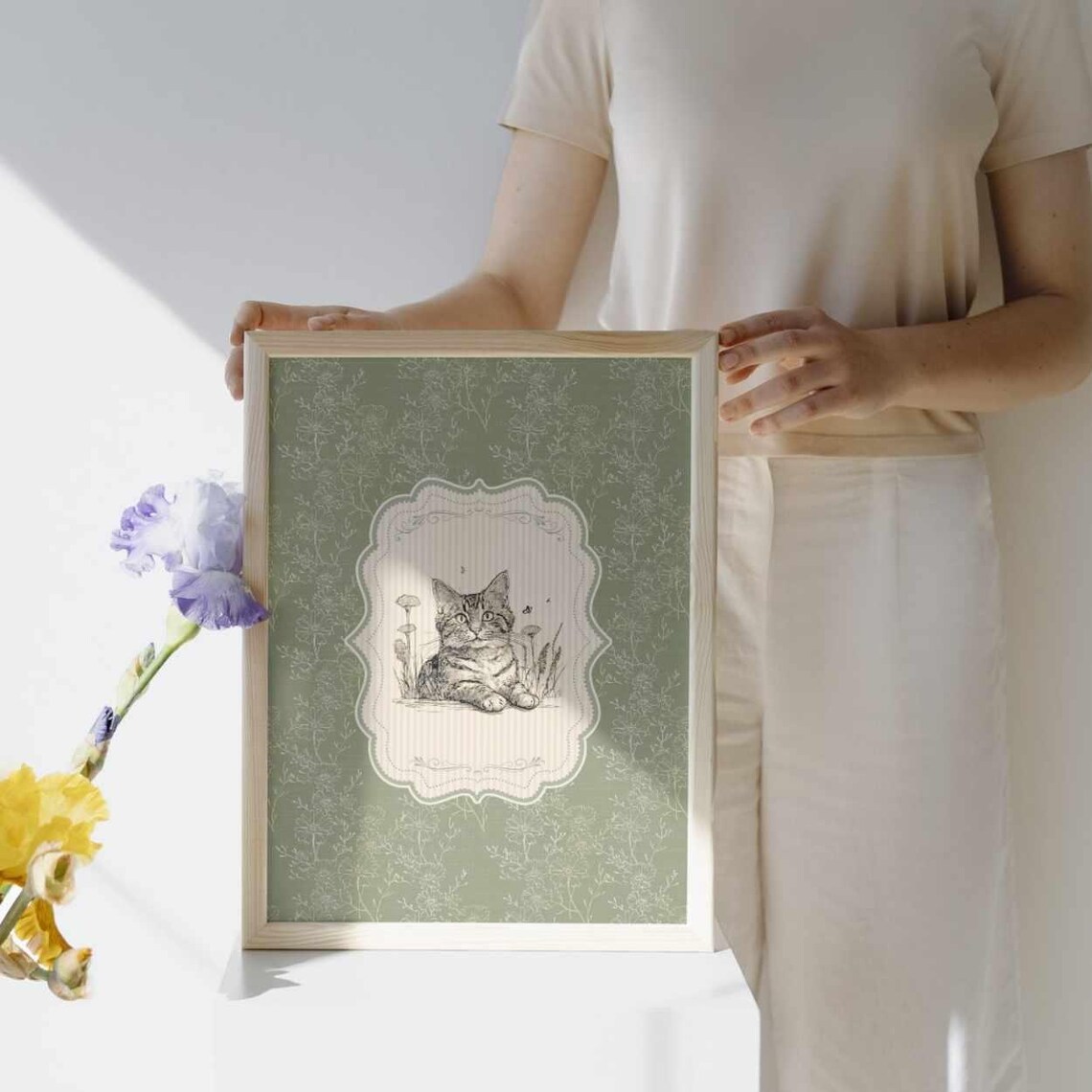 Vintage Kitten Print, Nursery Decor Floral - Image 4