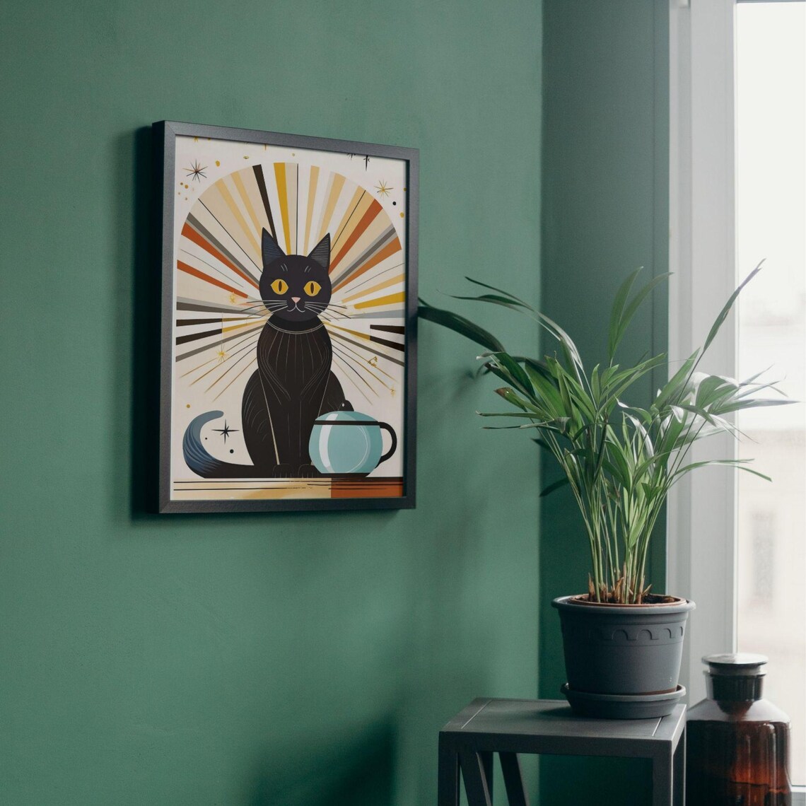 Mid Century Modern Cat and Coffee Kitchen Art Print - Image 4