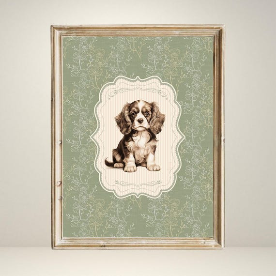 Vintage Style Cavalier King Dog Art Print, Nursery Decor