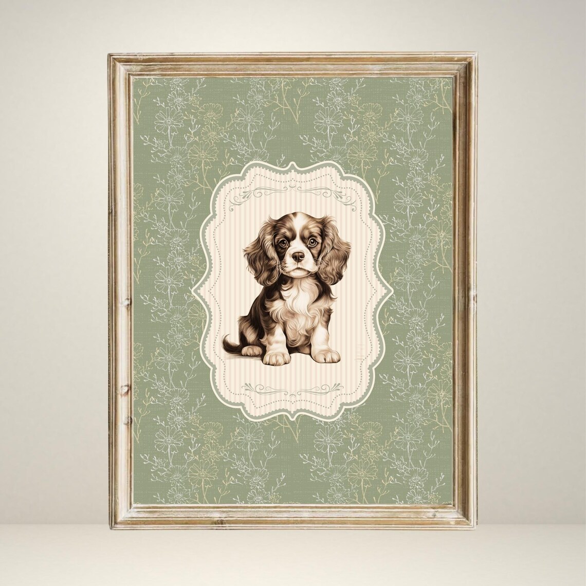Vintage Style Cavalier King Dog Art Print, Nursery Decor