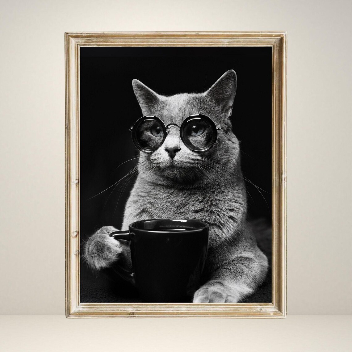 Cat Drinking Coffee, Vintage Kitchen Art Print - Image 2