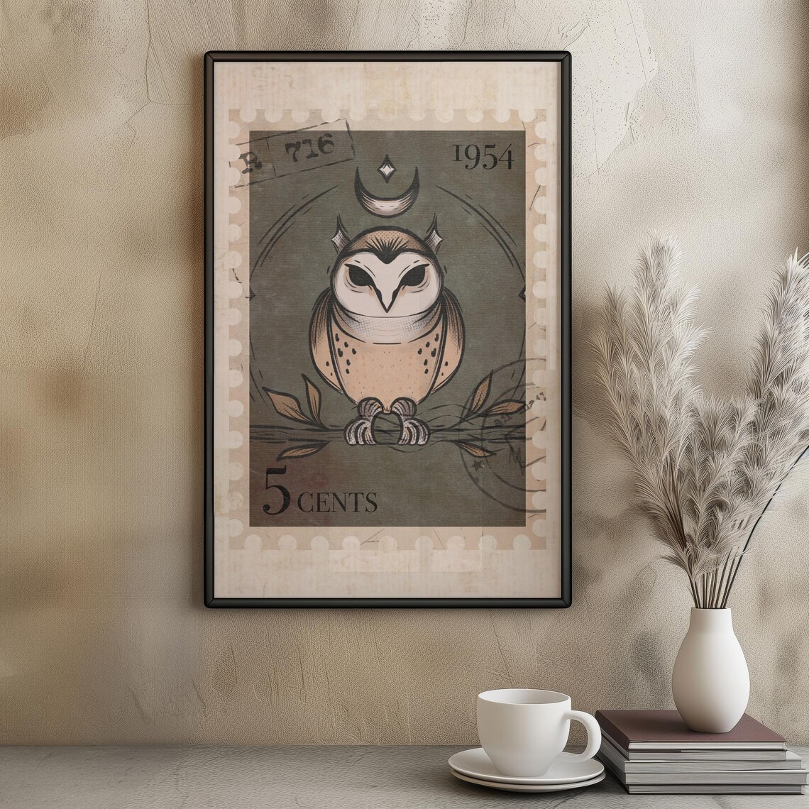 Vintage Owl Moon Mystic Art Print, Nursery Decor - Image 3
