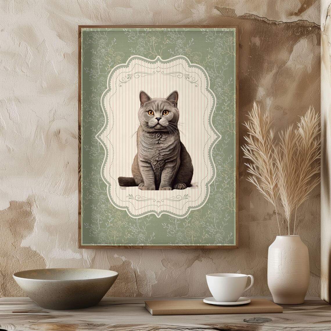 Vintage Kitten Print, Nursery Decor Sketch