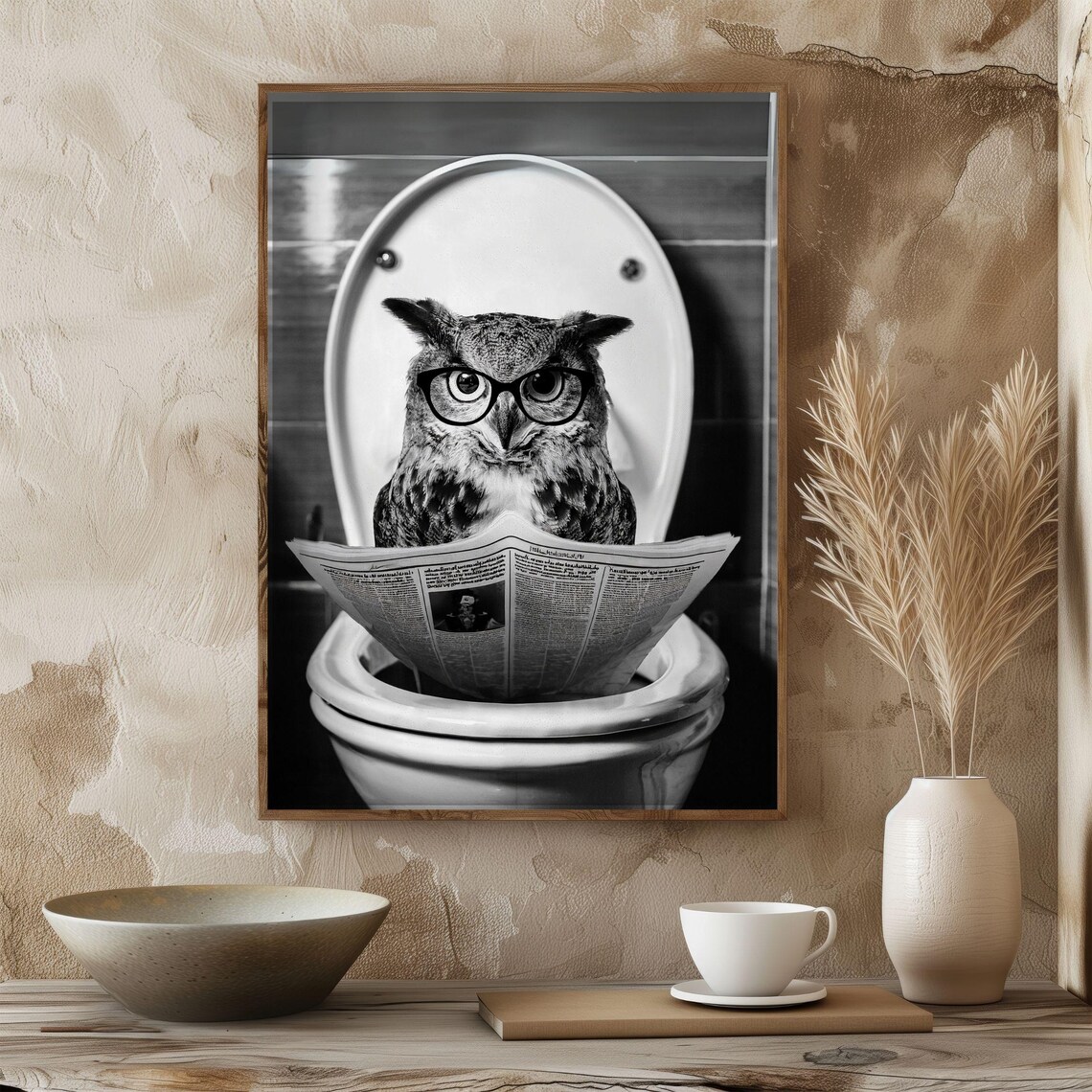 Sitting On Toilet Own Reading Newspaper, Vintage Decor