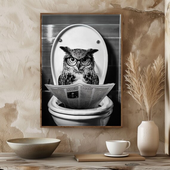 Sitting On Toilet Own Reading Newspaper, Vintage Decor
